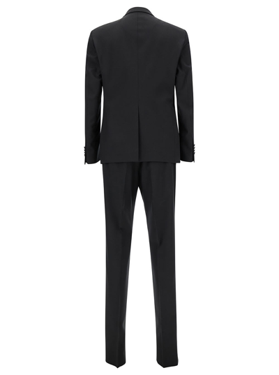 Tagliatore Black Double-breasted Tuxedo Suit With Covered Buttons In Black