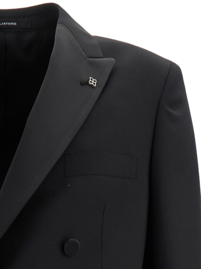 Tagliatore Black Double-breasted Tuxedo Suit With Covered Buttons In Black