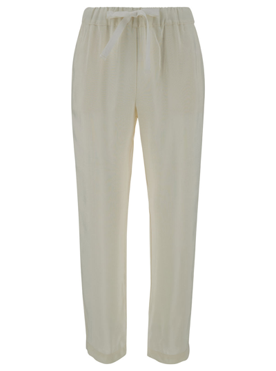 Shop Semicouture Off-white Pants With Drawstring In Viscose Woman