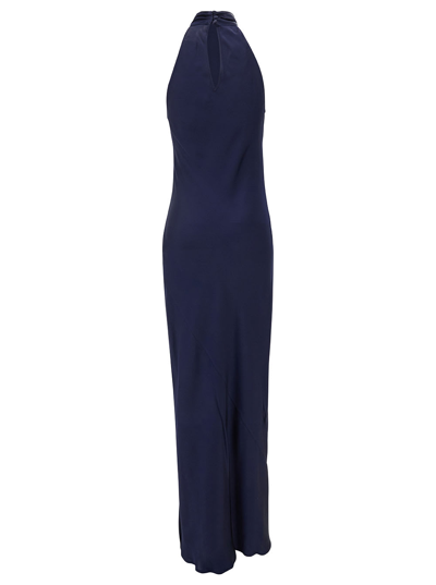 Shop Semicouture Elisha Long Blue Dress With Halterneck In Acetate And Silk Blend Woman