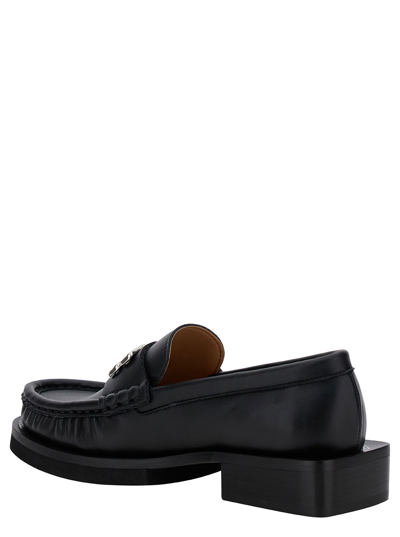 Shop Ganni Butterfly Black Loafers With Logo Detail In Leather Woman