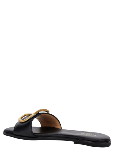 Shop Twinset Black Flat Mules With Oval T Logo In Smooth Leather Woman