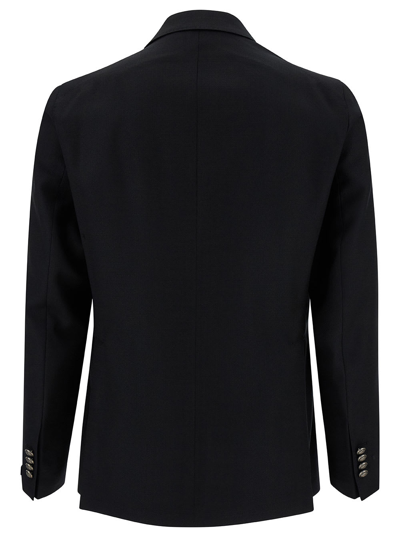 Shop Tagliatore Montecarlo Black Double-breasted Jacket With Silver-colored Buttons In Wool Man