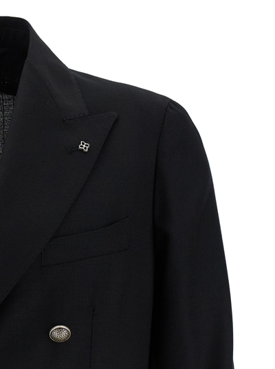 Shop Tagliatore Montecarlo Black Double-breasted Jacket With Silver-colored Buttons In Wool Man