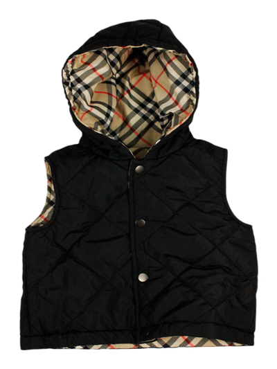 Shop Burberry Reversible Vest With Check Pattern, With Solid Color Quilted Interior In Beige