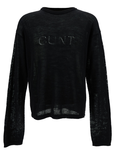 Shop Rick Owens Black Long Sleeve Top With Cunt Writing In Wool Man