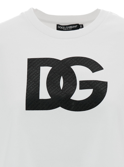 Shop Dolce & Gabbana White Crewneck T-shirt With Dg Logo Ptint In Cotton Woman