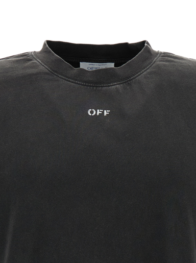 Shop Off-white Black T-shirt With Logo Embroidery And Graphic Print At The Back In Cotton Man