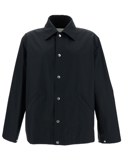 Shop Jil Sander Black Jacket With Contrasting Logo Print At The Back In Cotton Man