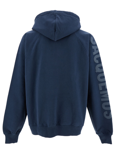 Jacquemus Relaxed Fit Cropped Hoodie With Raglan Sleeves In Blue