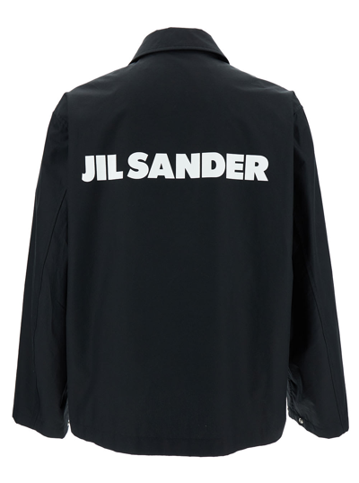 Shop Jil Sander Black Jacket With Contrasting Logo Print At The Back In Cotton Man