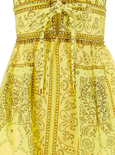 Shop Zimmermann Matchmaker Long Yellow Dress With Bandana Print And Bow Detail In Silk Woman