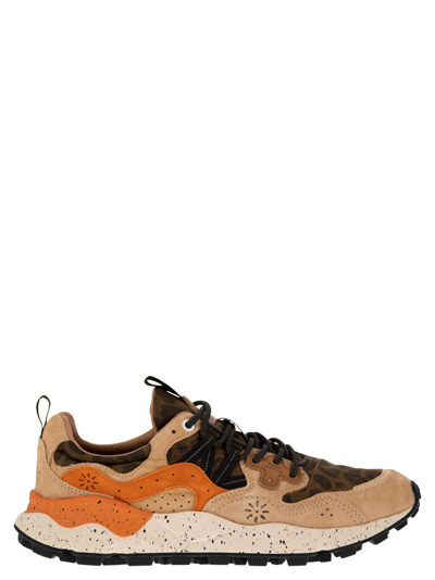 Shop Flower Mountain Yamano 3 - Sneakers In Suede And Technical Fabric In Beige