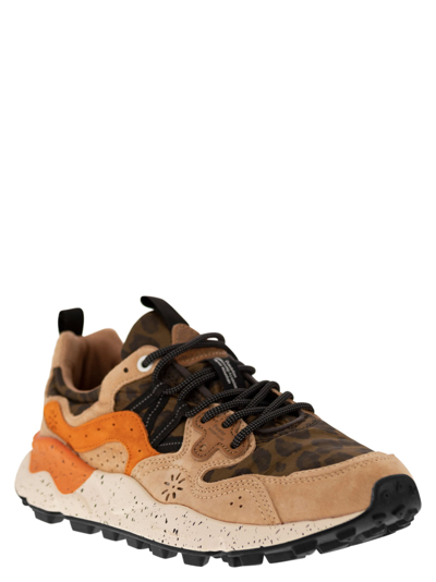 Shop Flower Mountain Yamano 3 - Sneakers In Suede And Technical Fabric In Beige