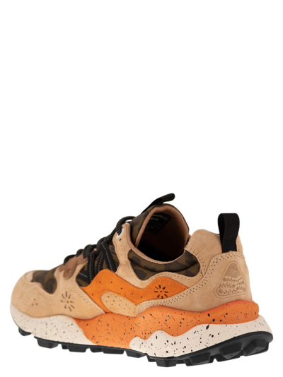 Shop Flower Mountain Yamano 3 - Sneakers In Suede And Technical Fabric In Beige