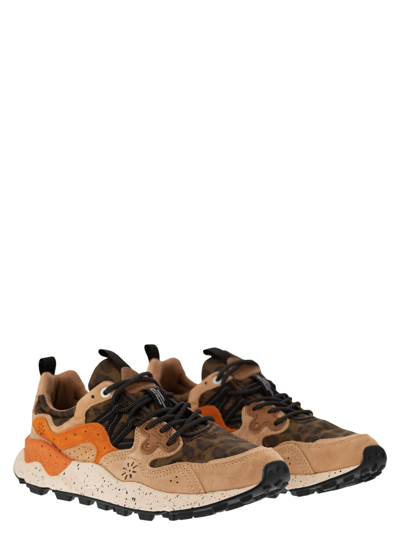 Shop Flower Mountain Yamano 3 - Sneakers In Suede And Technical Fabric In Beige