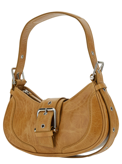 Shop Osoi Hobo Brocle Brown Shoulder Bag In Hammered Leather Woman In Beige