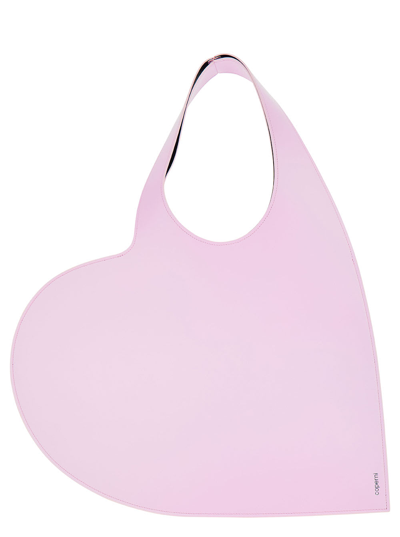 Shop Coperni Heart Pink Tote Bag With Logo Print In Leather Woman