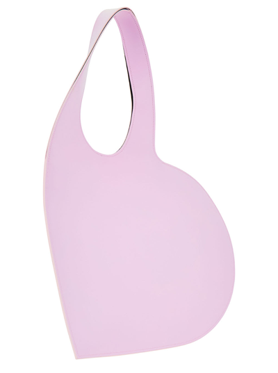Shop Coperni Heart Pink Tote Bag With Logo Print In Leather Woman