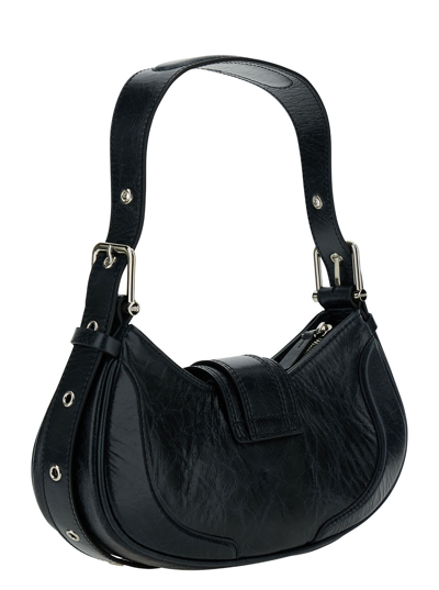 Shop Osoi Small Brocle Black Shoulder Bag In Hammered Leather Woman