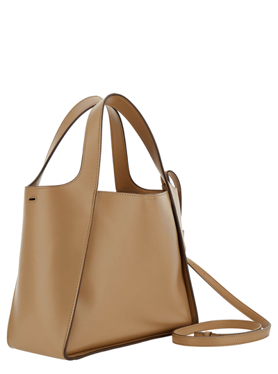 Shop Stella Mccartney Beige Tote Bag With Perforated Logo Lettering Detail At The Front In Faux Leather Woman