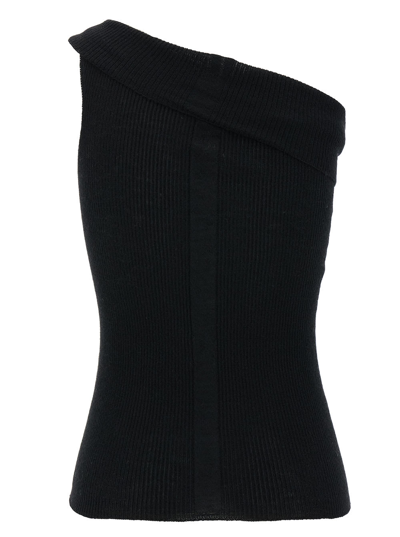 Shop Rick Owens Athena Black Ribbed One-shoulder Top In Wool Woman