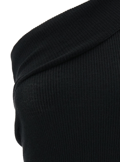 Shop Rick Owens Athena Black Ribbed One-shoulder Top In Wool Woman