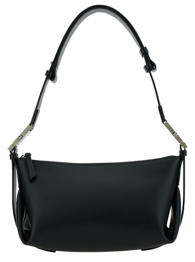Shop Osoi Bean Twee Black Shoulder Bag With Logo Plaque In Leather Woman