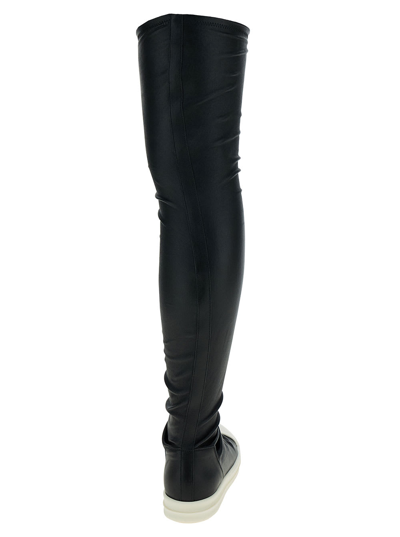 Shop Rick Owens Black Knee-high Sneakers With Platform In Leather Woman
