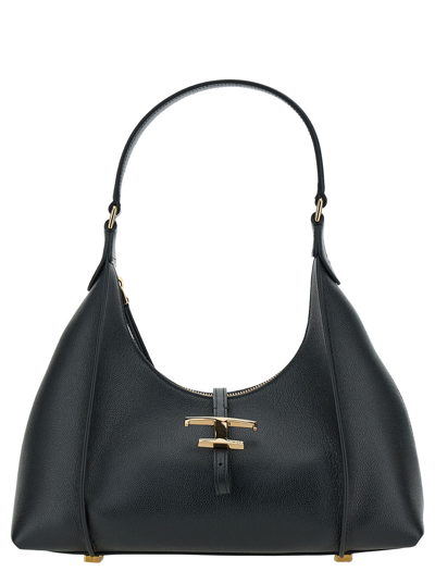 Shop Tod's Black Shoulder Bag With T Timeless Charm In Leather Woman
