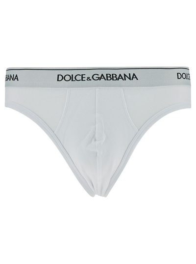 Shop Dolce & Gabbana White Briefs With Branded Waistband In Cotton Man
