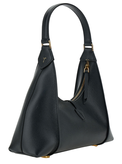 Shop Tod's Black Shoulder Bag With T Timeless Charm In Leather Woman