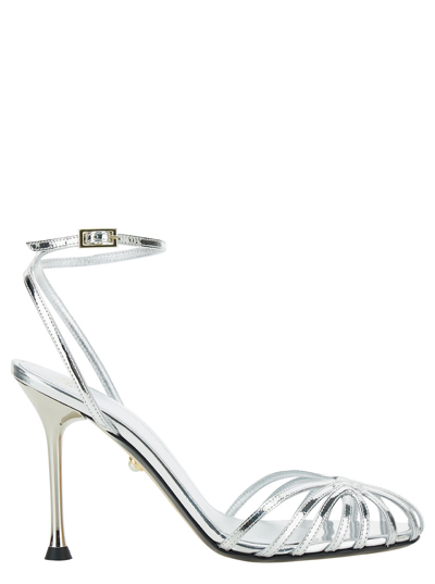 Shop Alevì Ally Silver Sandals With Caged Design In Leather Woman In Metallic