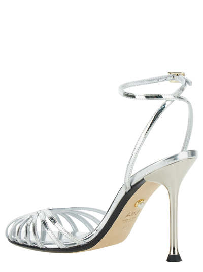 Shop Alevì Ally Silver Sandals With Caged Design In Leather Woman In Metallic