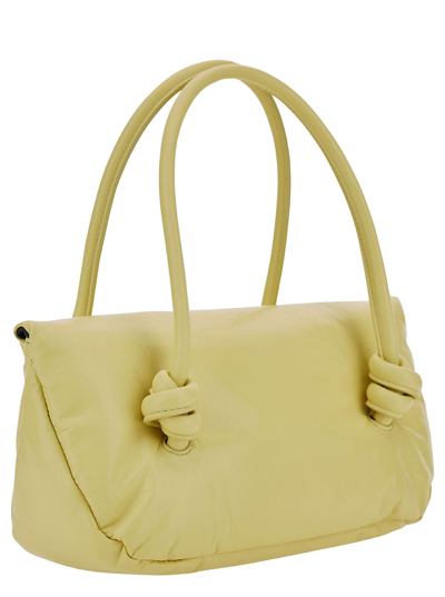 Shop Jil Sander Knot Small Yellow Shoulder Bag With Laminated Logo In Patent Leather Woman In Beige