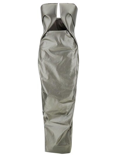 Shop Rick Owens Prown Maxi Silver Dress With Cut-out Detail In Stretch Cotton Woman In Metallic