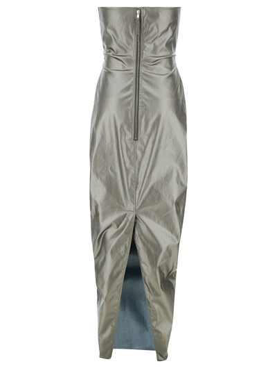 Shop Rick Owens Prown Maxi Silver Dress With Cut-out Detail In Stretch Cotton Woman In Metallic