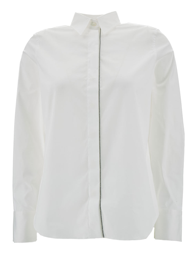 Shop Brunello Cucinelli White Shirt With Monile Detail In Cotton Blend Woman