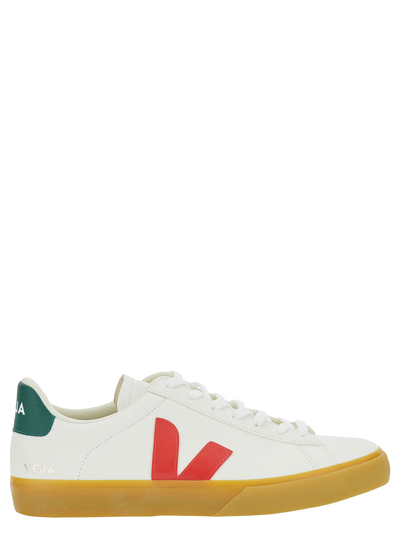Shop Veja Campo White Low Top Sneakers With Logo Detail In Leather Man