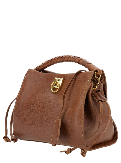 Shop Mulberry Small Iris Brown Handbag With Logo Detail In Hammered Leather Woman