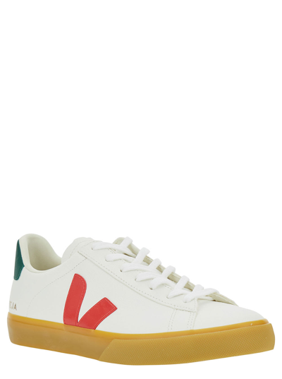 Shop Veja Campo White Low Top Sneakers With Logo Detail In Leather Man