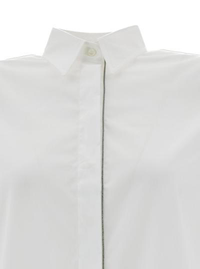 Shop Brunello Cucinelli White Shirt With Monile Detail In Cotton Blend Woman