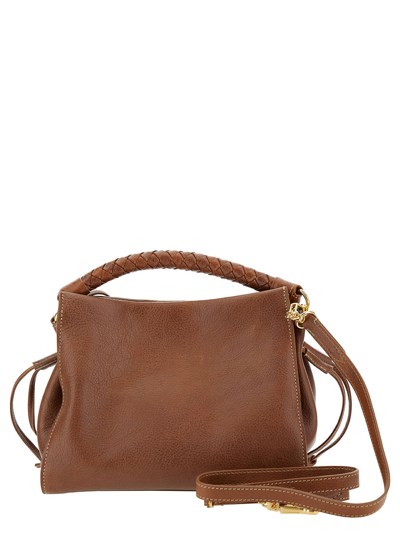 Shop Mulberry Small Iris Brown Handbag With Logo Detail In Hammered Leather Woman