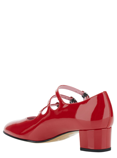Shop Carel Kina Red Mary Janes With Straps And Block Heel In Patent Leather Woman