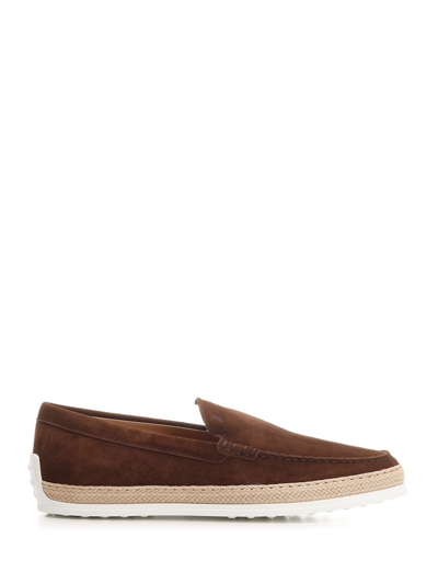 Shop Tod's Loafer In Soft Suede In Brown