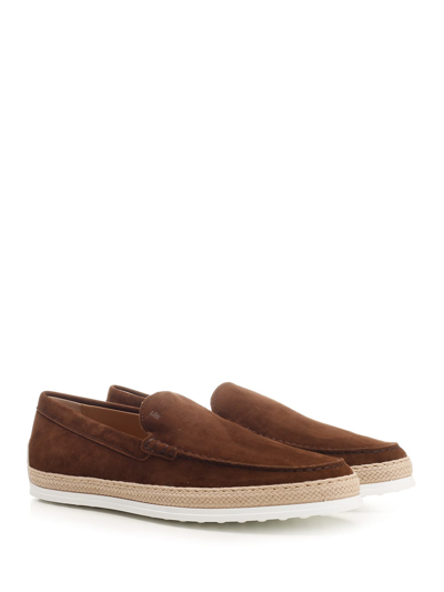 Shop Tod's Loafer In Soft Suede In Brown