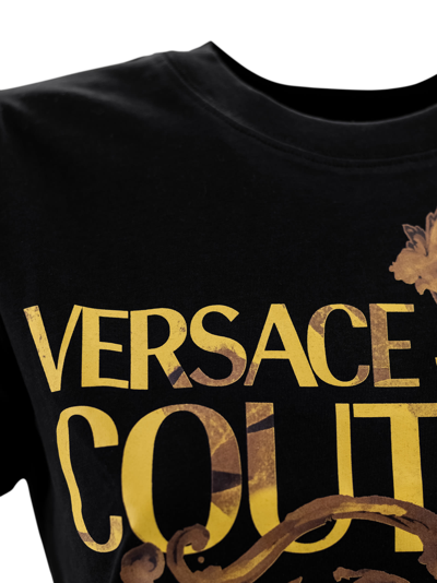 Shop Versace Jeans Couture Logo-print Cotton T-shirt In Black/gold