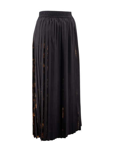 Shop Versace Jeans Couture Watercolour Couture-print Pleated Skirt In Black/gold