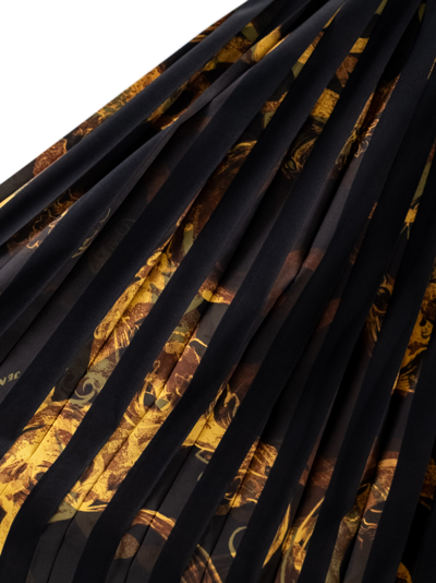 Shop Versace Jeans Couture Watercolour Couture-print Pleated Skirt In Black/gold
