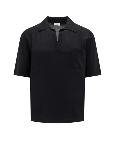 Shop Saint Laurent Cassandre Polo Shirt In Black